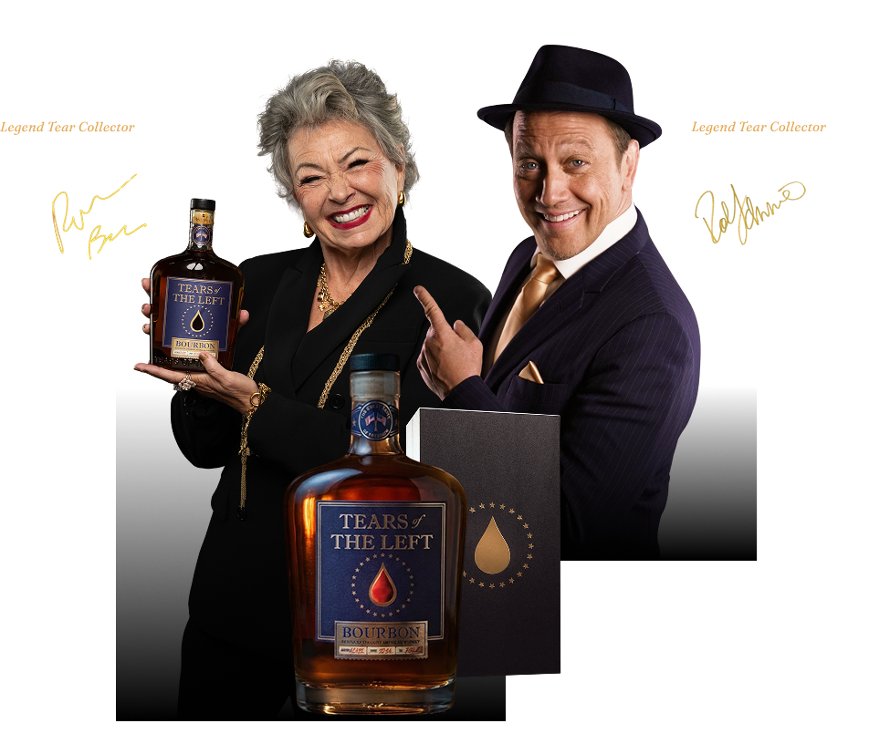 Legend Tear Collectors Roseanne Barr and Rob Schneider with Tears of the Left Kentucky Bourbon