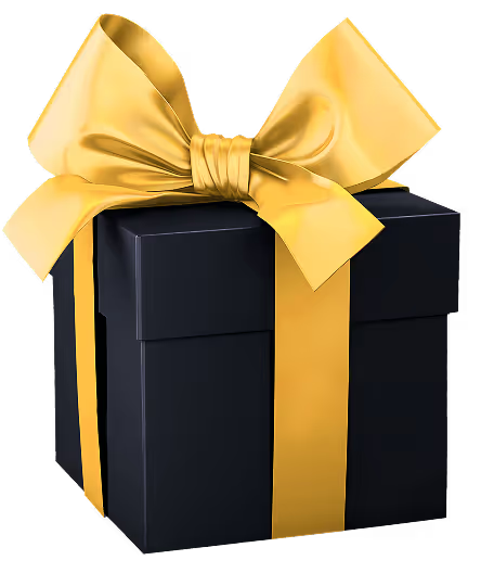 Black gift box wrapped with a shiny gold ribbon.