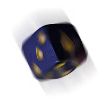 Blue translucent game die.