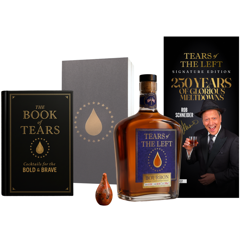 Tears of the Left bourbon bottle with collector boxes.